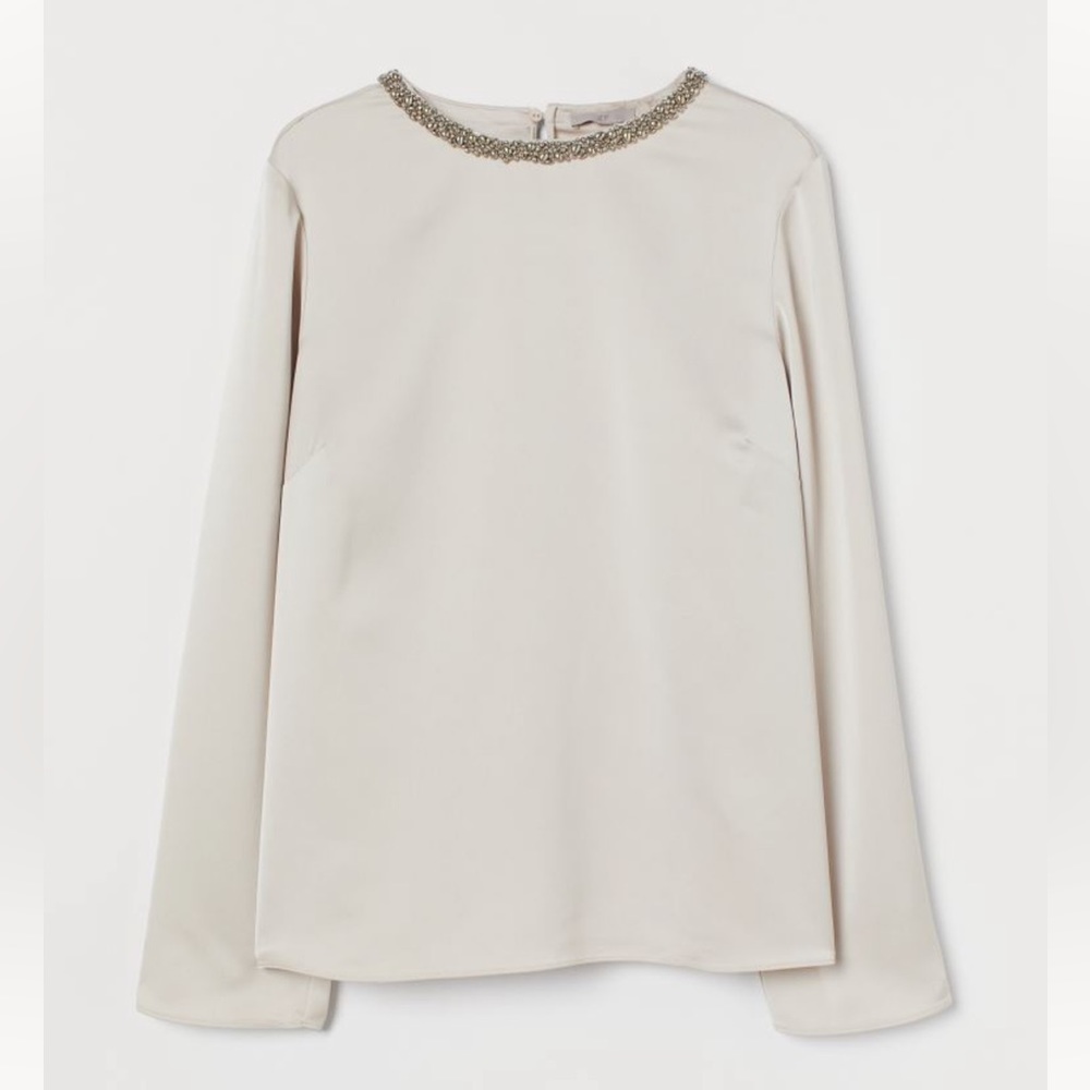 H&M | Beaded neckline/collar satin blouse | Classy long-sleeve top | NWOT